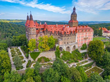 Poland.IMAGE 'deki Ksiaz kalesinin Panorama manzarası