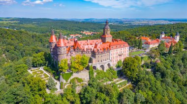 Poland.IMAGE 'deki Ksiaz kalesinin Panorama manzarası