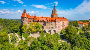 Poland.IMAGE 'deki Ksiaz kalesinin Panorama manzarası