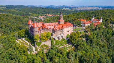 Poland.IMAGE 'deki Ksiaz kalesinin Panorama manzarası