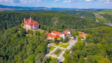 Poland.IMAGE 'deki Ksiaz kalesinin Panorama manzarası