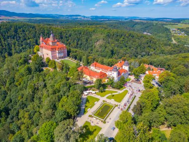 Poland.IMAGE 'deki Ksiaz kalesinin Panorama manzarası