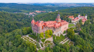 Poland.IMAGE 'deki Ksiaz kalesinin Panorama manzarası