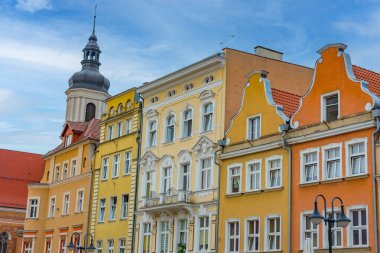 Opole, Poland.IMAGE 'deki Rynek Meydanı' ndaki renkli evler