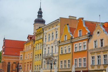 Opole, Poland.IMAGE 'deki Rynek Meydanı' ndaki renkli evler