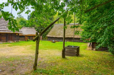 Katowice, Poland.IMAGE 'deki Yukarı Silezya Etnografik Parkı' ndaki tarihi binalar