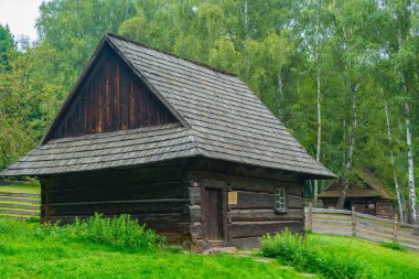 Katowice, Poland.IMAGE 'deki Yukarı Silezya Etnografik Parkı' ndaki tarihi binalar