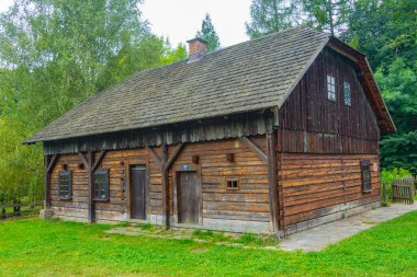 Katowice, Poland.IMAGE 'deki Yukarı Silezya Etnografik Parkı' ndaki tarihi binalar
