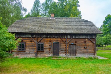 Katowice, Poland.IMAGE 'deki Yukarı Silezya Etnografik Parkı' ndaki tarihi binalar
