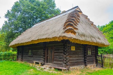 Katowice, Poland.IMAGE 'deki Yukarı Silezya Etnografik Parkı' ndaki tarihi binalar