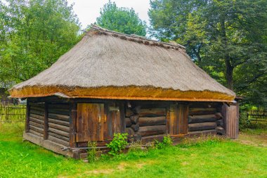 Katowice, Poland.IMAGE 'deki Yukarı Silezya Etnografik Parkı' ndaki tarihi binalar