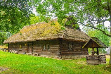 Katowice, Poland.IMAGE 'deki Yukarı Silezya Etnografik Parkı' ndaki tarihi binalar