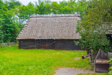 Katowice, Poland.IMAGE 'deki Yukarı Silezya Etnografik Parkı' ndaki tarihi binalar