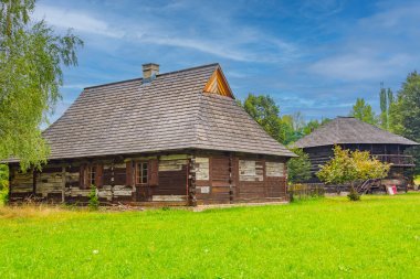 Katowice, Poland.IMAGE 'deki Yukarı Silezya Etnografik Parkı' ndaki tarihi binalar