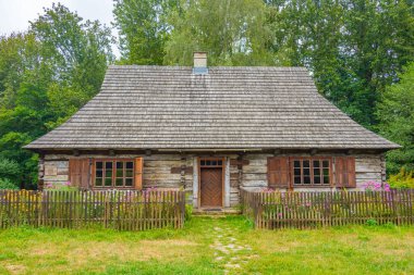 Katowice, Poland.IMAGE 'deki Yukarı Silezya Etnografik Parkı' ndaki tarihi binalar