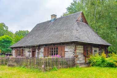Katowice, Poland.IMAGE 'deki Yukarı Silezya Etnografik Parkı' ndaki tarihi binalar
