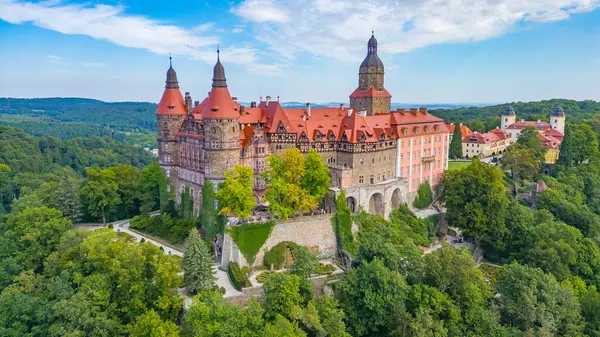 Poland.IMAGE 'deki Ksiaz kalesinin Panorama manzarası