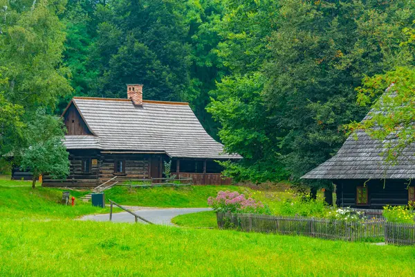 Katowice, Poland.IMAGE 'deki Yukarı Silezya Etnografik Parkı' ndaki tarihi binalar