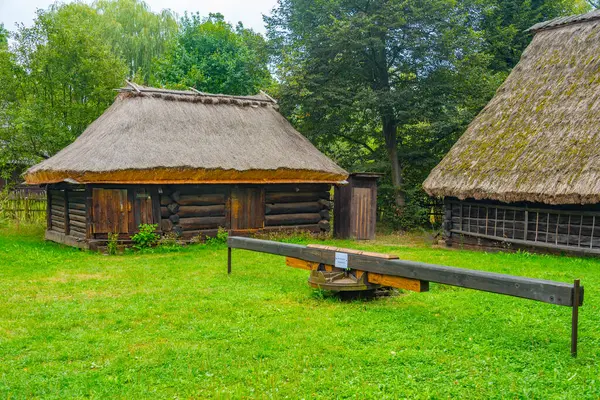 Katowice, Poland.IMAGE 'deki Yukarı Silezya Etnografik Parkı' ndaki tarihi binalar