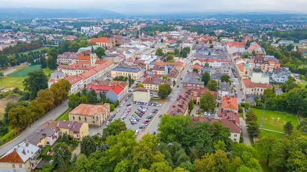 Poland.IMAGE 'deki eski Nowy Sacz kasabasının panorama manzarası