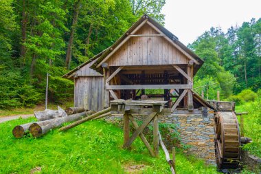 Nowy Sacz, Poland.IMAGE 'deki Sadecki Ethnographic Park' taki tarihi binalar.
