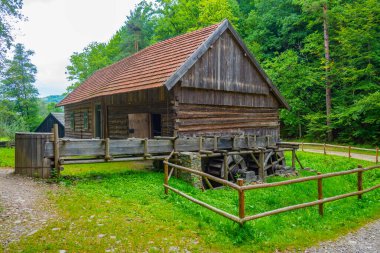 Nowy Sacz, Poland.IMAGE 'deki Sadecki Ethnographic Park' taki tarihi binalar.