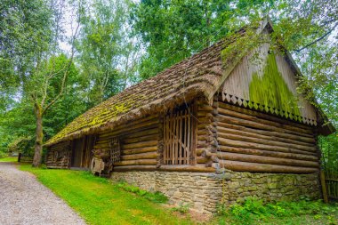 Nowy Sacz, Poland.IMAGE 'deki Sadecki Ethnographic Park' taki tarihi binalar.
