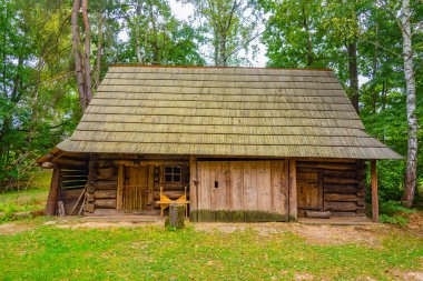Nowy Sacz, Poland.IMAGE 'deki Sadecki Ethnographic Park' taki tarihi binalar.