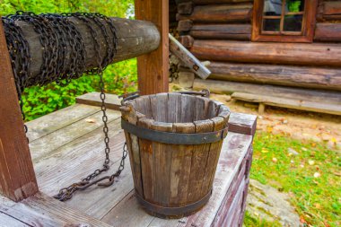 Nowy Sacz, Poland.IMAGE 'deki Sadecki Ethnographic Park' taki tarihi binalar.