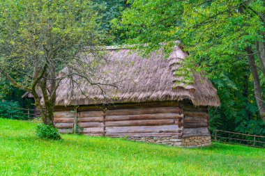 Nowy Sacz, Poland.IMAGE 'deki Sadecki Ethnographic Park' taki tarihi binalar.