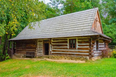 Nowy Sacz, Poland.IMAGE 'deki Sadecki Ethnographic Park' taki tarihi binalar.