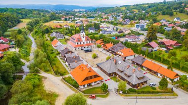 Nowy Sacz, Poland.IMAGE 'de tarihi evleri olan Galiçya kasabası.