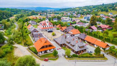 Nowy Sacz, Poland.IMAGE 'de tarihi evleri olan Galiçya kasabası.