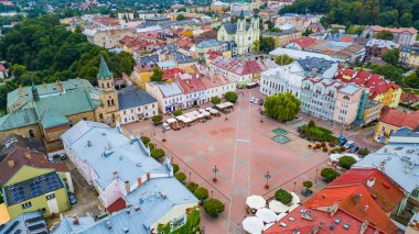 Sanok, Poland.IMAGE 'deki Rynek Meydanı Panorama Manzarası