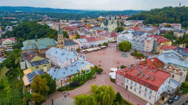 Sanok, Poland.IMAGE 'deki Rynek Meydanı Panorama Manzarası