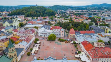 Sanok, Poland.IMAGE 'deki Rynek Meydanı Panorama Manzarası