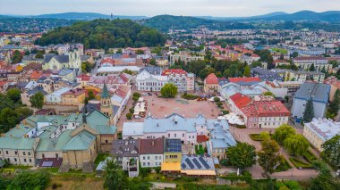 Sanok, Poland.IMAGE 'deki Rynek Meydanı Panorama Manzarası