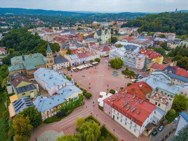 Sanok, Poland.IMAGE 'deki Rynek Meydanı Panorama Manzarası