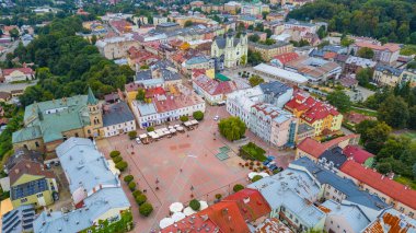 Sanok, Poland.IMAGE 'deki Rynek Meydanı Panorama Manzarası