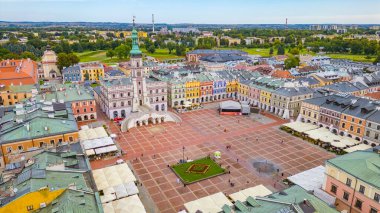 Zamosc, Poland.IMAGE 'deki Rynek meydanının panorama görünümü