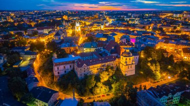 Eski Lublin, Poland.IMAGE kasabasının günbatımı manzarası.
