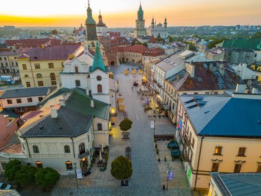 Lublin, Poland.IMAGE 'deki Krakow kapısının gündoğumu panoraması