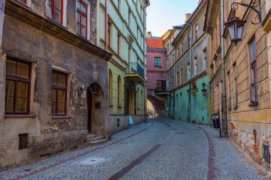 Lublin, Poland.IMAGE 'deki renkli evler