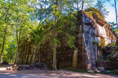 Polonya 'daki İkinci Dünya Savaşı sırasında Adolf Hitler' in kullandığı kurt sığınaklarının kalıntıları.