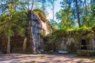 Polonya 'daki İkinci Dünya Savaşı sırasında Adolf Hitler' in kullandığı kurt sığınaklarının kalıntıları.