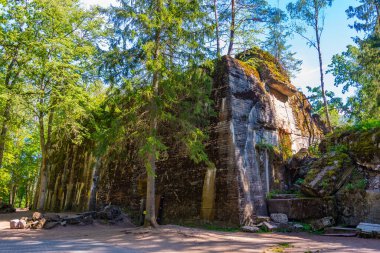 Polonya 'daki İkinci Dünya Savaşı sırasında Adolf Hitler' in kullandığı kurt sığınaklarının kalıntıları.