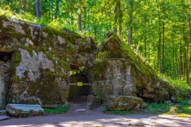 Polonya 'daki İkinci Dünya Savaşı sırasında Adolf Hitler' in kullandığı kurt sığınaklarının kalıntıları.