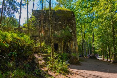 Polonya 'daki İkinci Dünya Savaşı sırasında Adolf Hitler' in kullandığı kurt sığınaklarının kalıntıları.