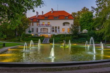 Olsztyn, Poland.IMAGE 'deki Balık ve Çocuk Çeşmesi