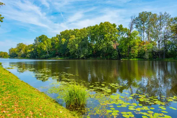 Varşova, Poland.IMAGE 'daki Wilanow Sarayı' nda bahçe gölü.